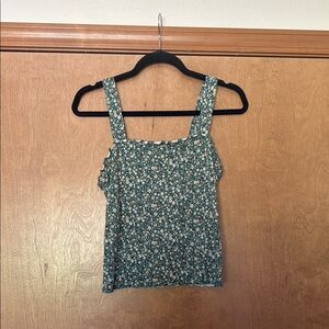 American Eagle Outfitters Green and White Smocked Tank Top